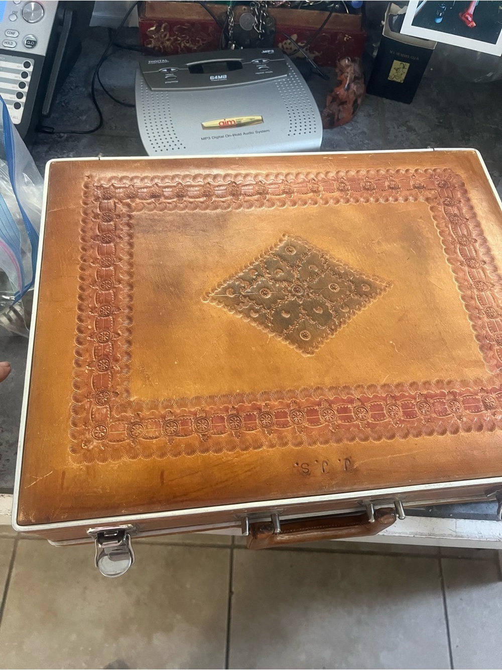 Leather Embossed Vintage brief Case - Brown